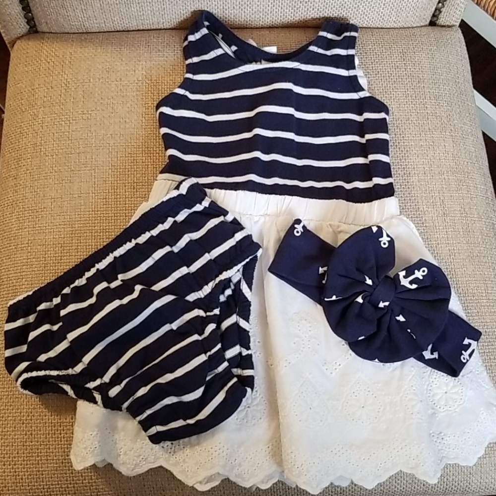 Maggie & Zoe Nautical Dress with Back Bow